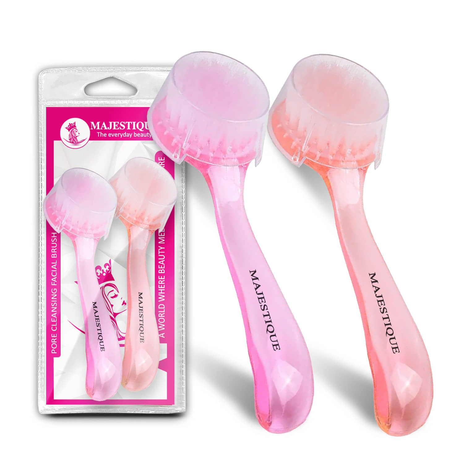 Majestique Pore Cleaning Facial Brush Combo | Makeup Skincare Removal | Face Wash Brush | Remove Blackheads and Massage Skin Cleansing - 2Pcs/Multicolor