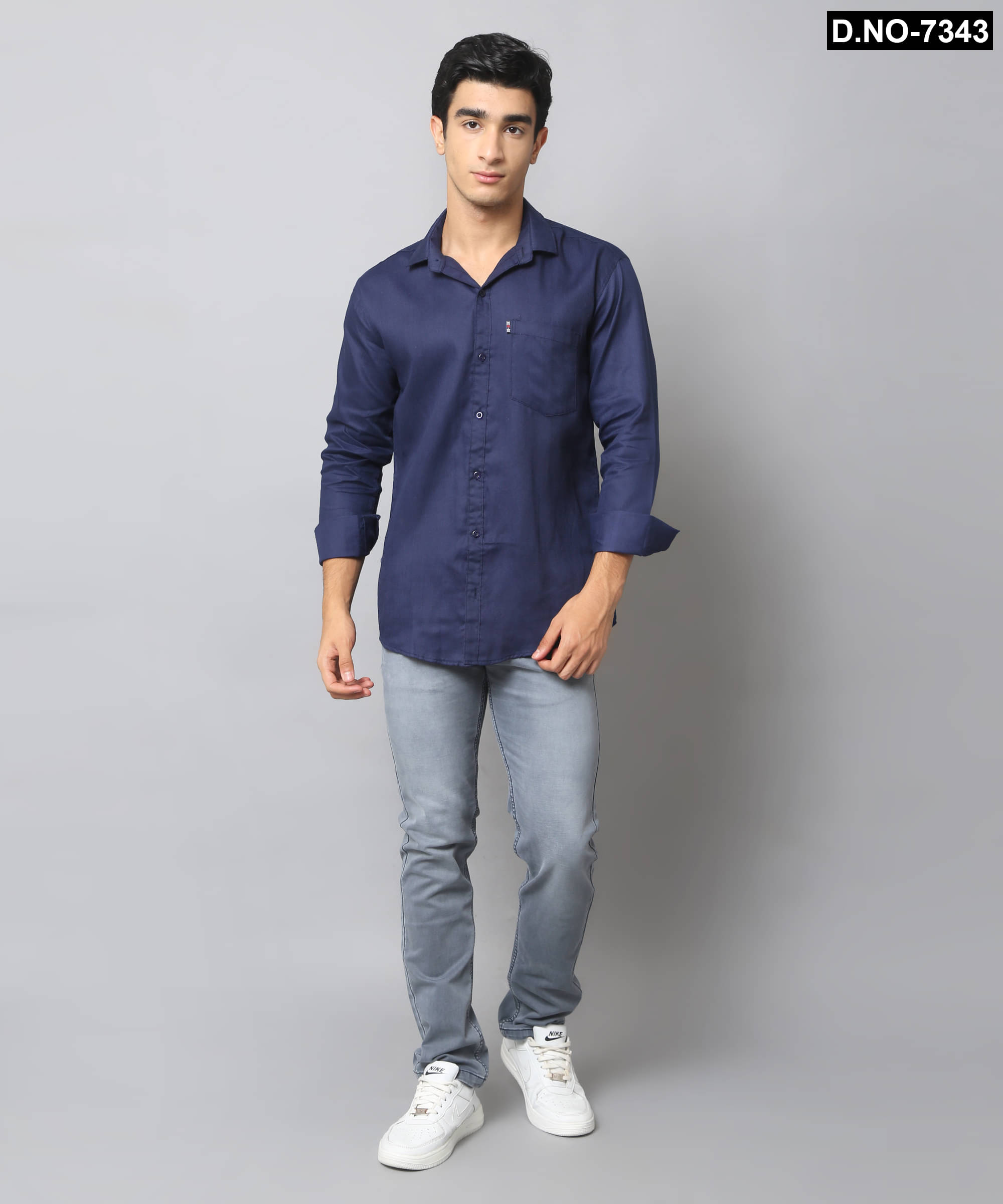     			NEW-18 100% Cotton Regular Fit Solids Full Sleeves Men's Casual Shirt - Blue ( Pack of 1 )