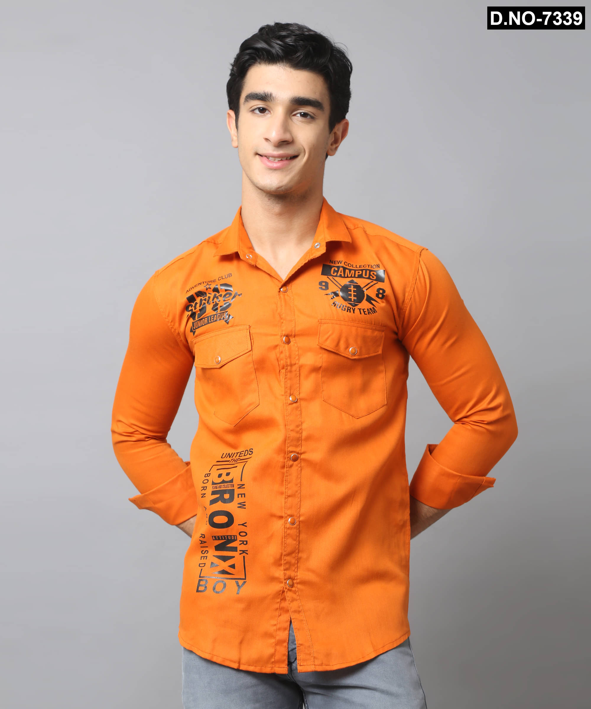     			NEW-18 Cotton Blend Regular Fit Printed Full Sleeves Men's Casual Shirt - Orange ( Pack of 1 )