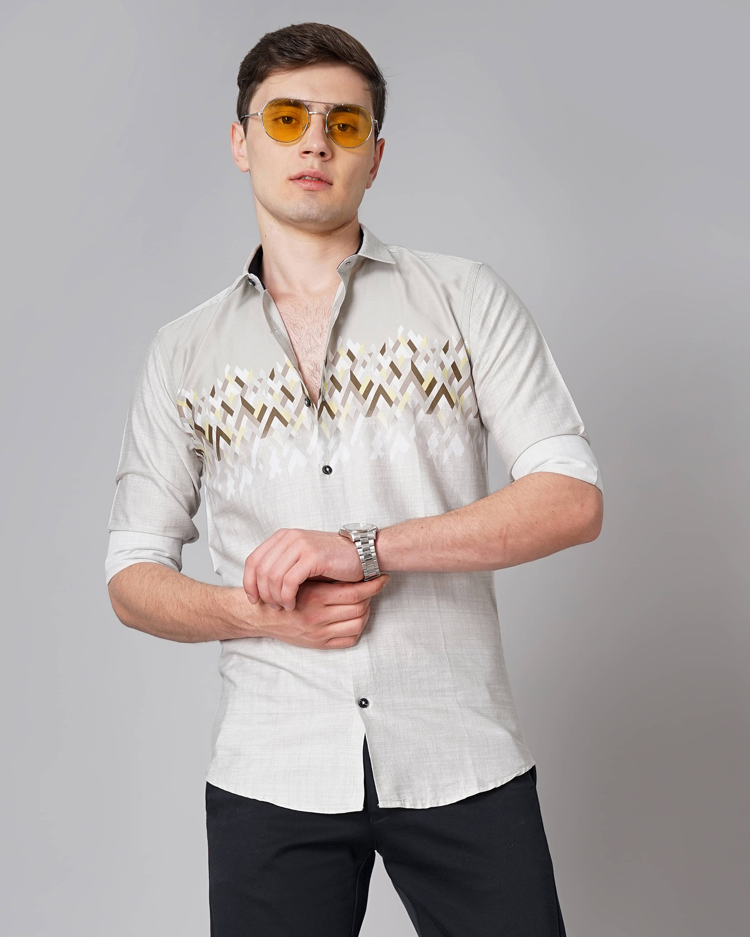 Paul Street 100% Cotton Slim Fit Printed Full Sleeves Men's Casual Shirt - Grey ( Pack of 1 )     			Paul Street 100% Cotton Slim Fit Printed Full Sleeves Men's Casual Shirt - Grey ( Pack of 1 )