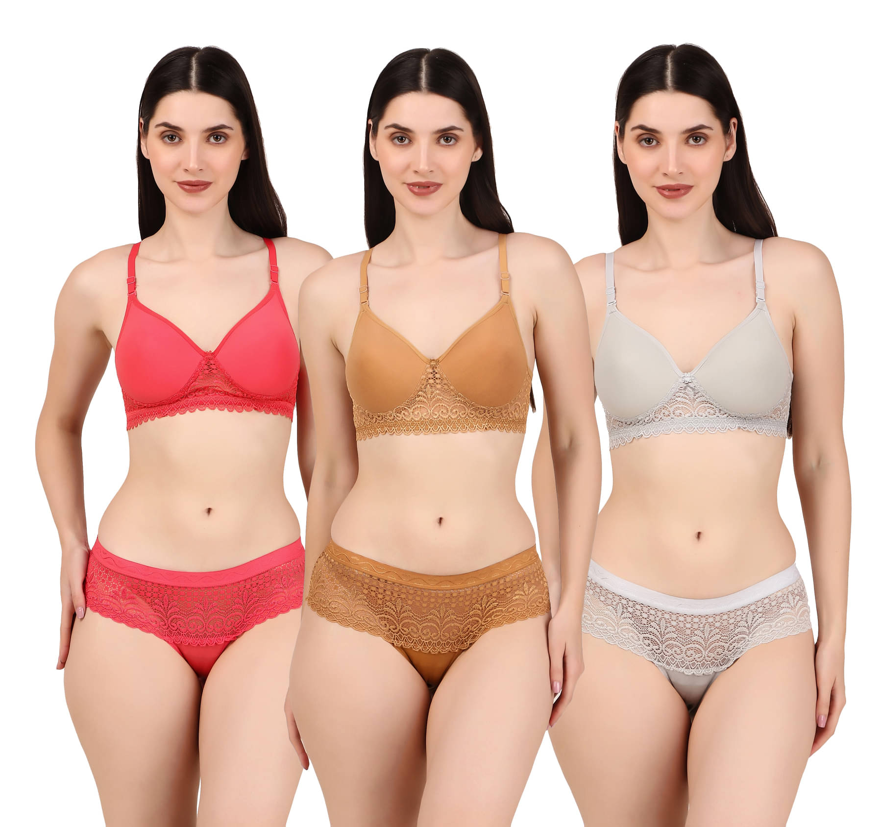 Piylu Pack of 3 Cotton Women's Bra & Panty Set ( Multicolor ) Set-Chandni-CB3 Piylu Pack of 3 Cotton Women's Bra & Panty Set ( Multicolor ) Set-Chandni-CB3