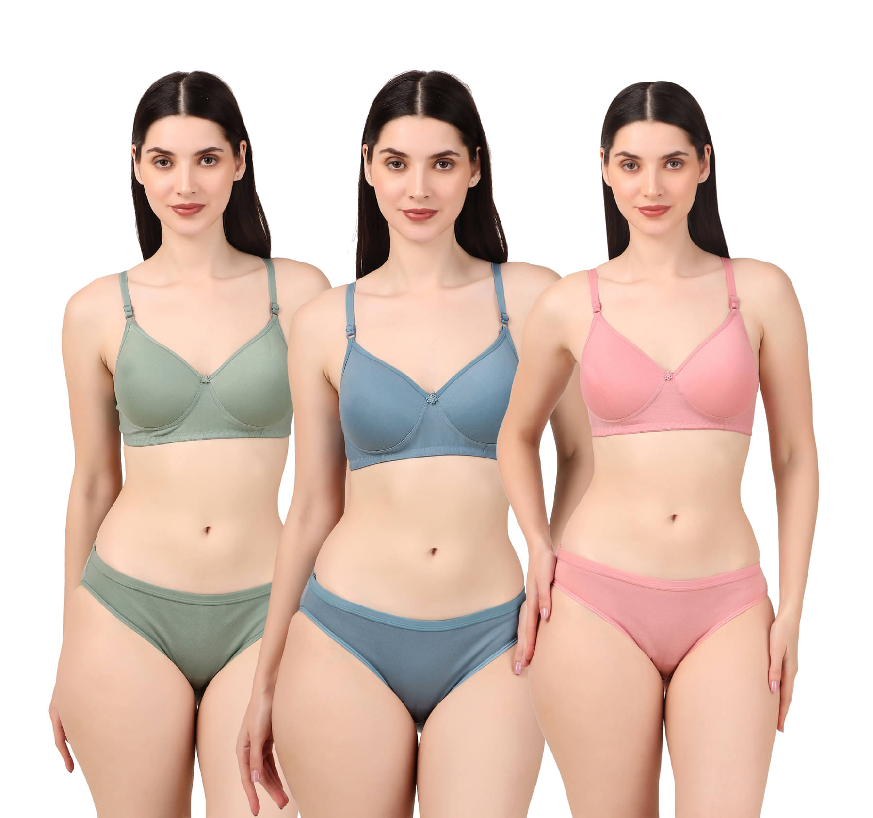 Piylu Pack of 3 Cotton Women's Bra & Panty Set ( Multicolor ) Set-Eng-CB3 Piylu Pack of 3 Cotton Women's Bra & Panty Set ( Multicolor ) Set-Eng-CB3