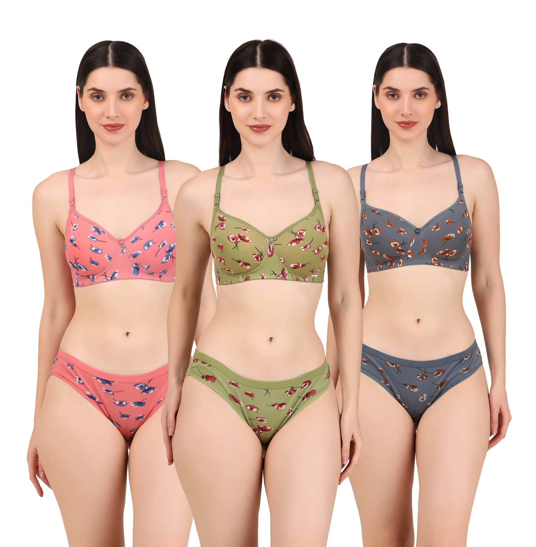 Piylu Pack of 3 Cotton Women's Bra & Panty Set ( Multicolor ) Set-Lily-CB3     			Piylu Pack of 3 Cotton Women's Bra & Panty Set ( Multicolor ) Set-Lily-CB3