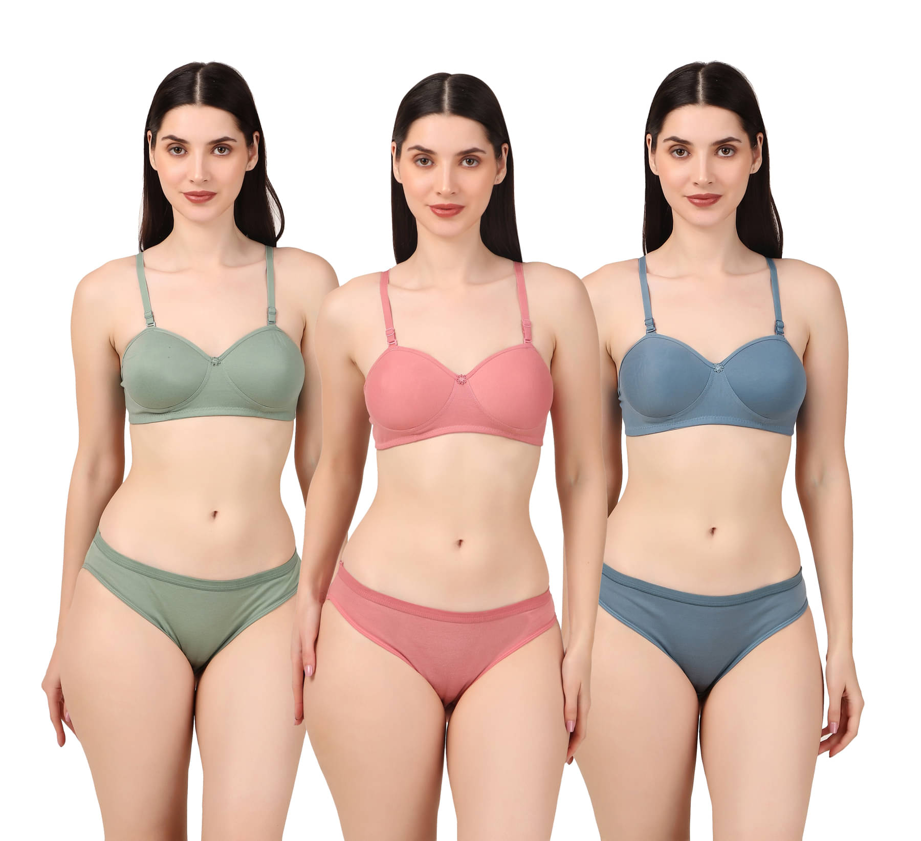Piylu Pack of 3 Cotton Women's Bra & Panty Set ( Multicolor ) Set-Muskan-CB3 Piylu Pack of 3 Cotton Women's Bra & Panty Set ( Multicolor ) Set-Muskan-CB3