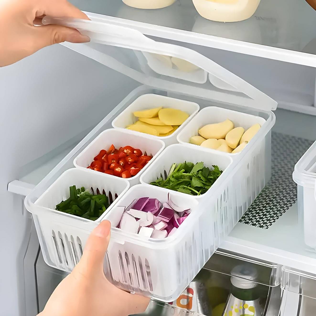 RAMDEV ENTERPRISE Fridge Storage Boxes Plastic Off White Food Container ( Set of 1 ) RAMDEV ENTERPRISE Fridge Storage Boxes Plastic Off White Food Container ( Set of 1 )