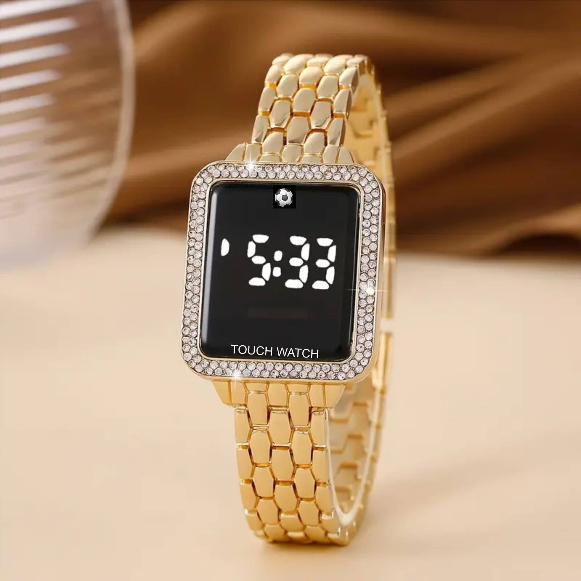 Rhonium Gold Metal Digital Womens Watch