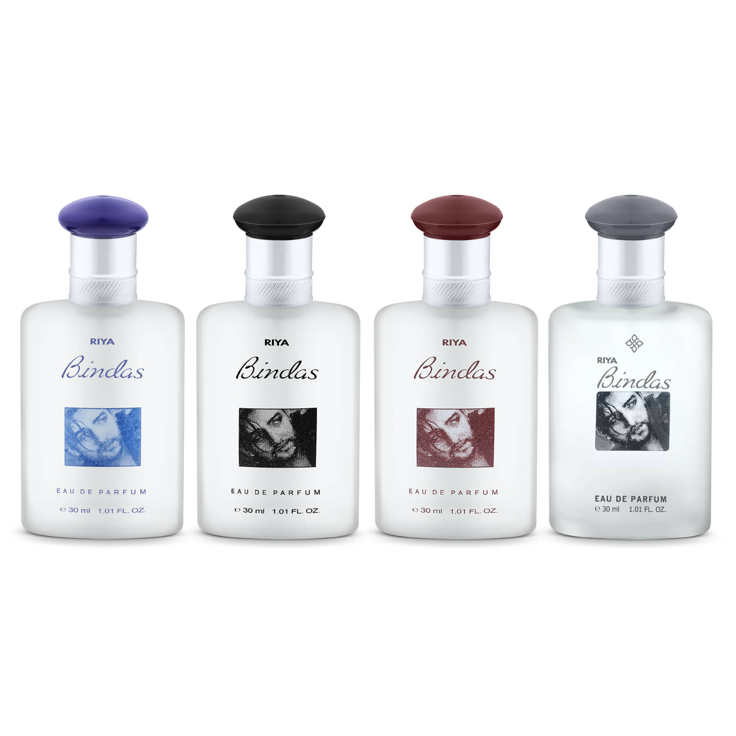     			RIYA Bindas Black, Blue, Red, Grey, 30ml Each, Pack of 4 Eau de Parfum  -  120 ml