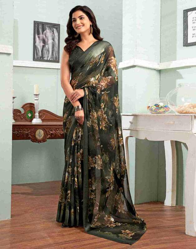 Sitanjali Georgette Printed Saree With Unstitched Blouse Piece ( Green ) Sitanjali Georgette Printed Saree With Unstitched Blouse Piece ( Green )