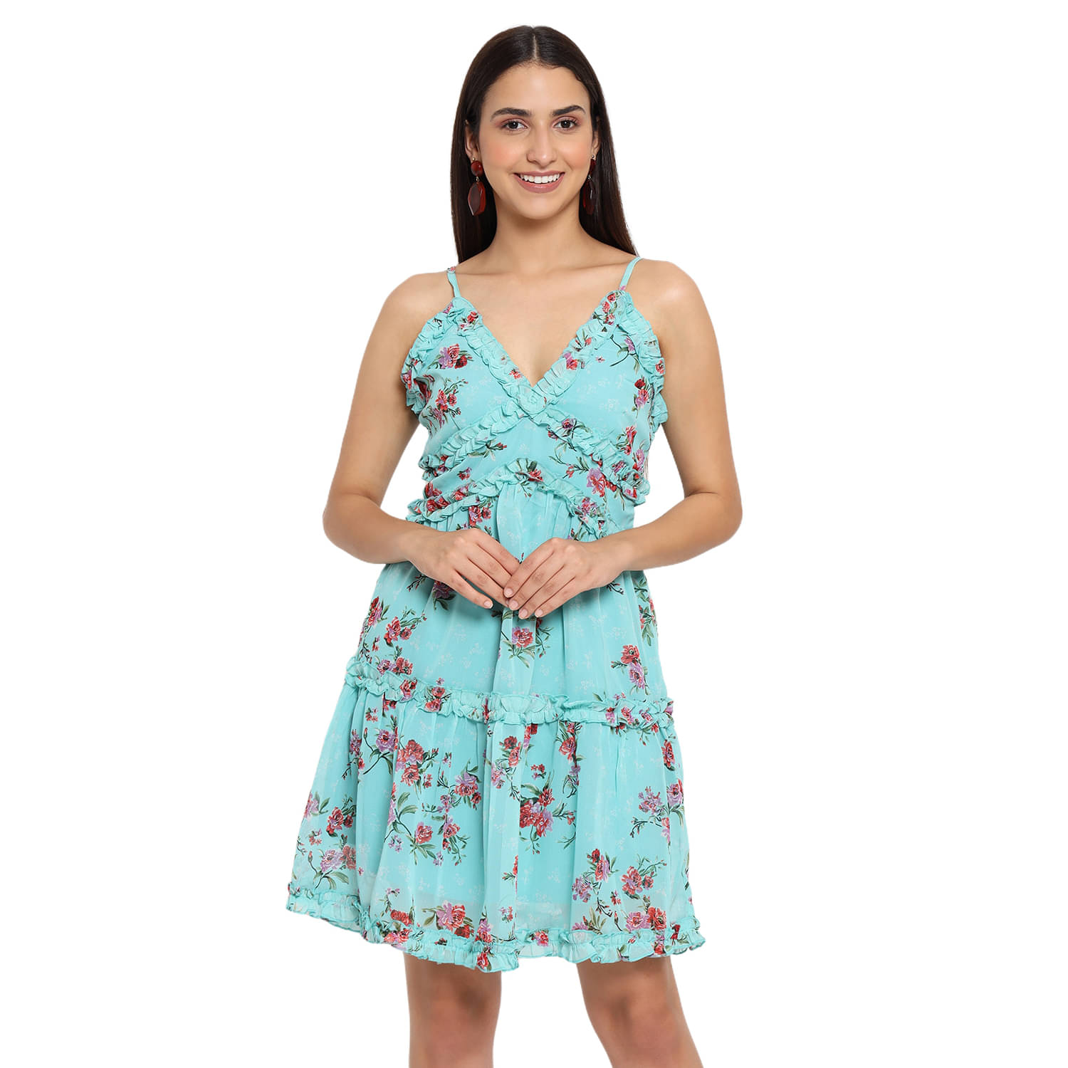 marc louis Women Georgette Printed A-line Dress ( Green ) marc louis Women Georgette Printed A-line Dress ( Green )
