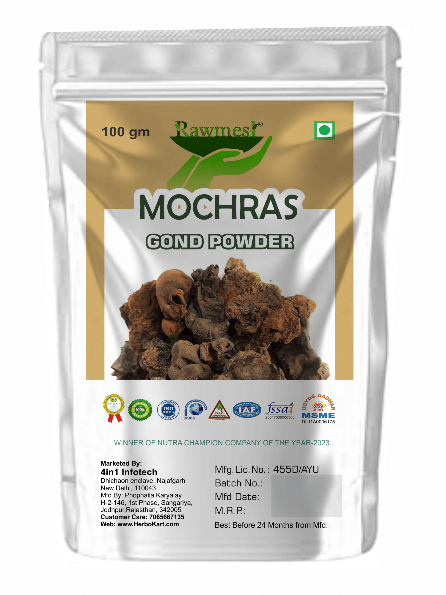     			Rawmest Natural Mochras Gond, Bone Health Raw Herb 100 Gm Pack of 1