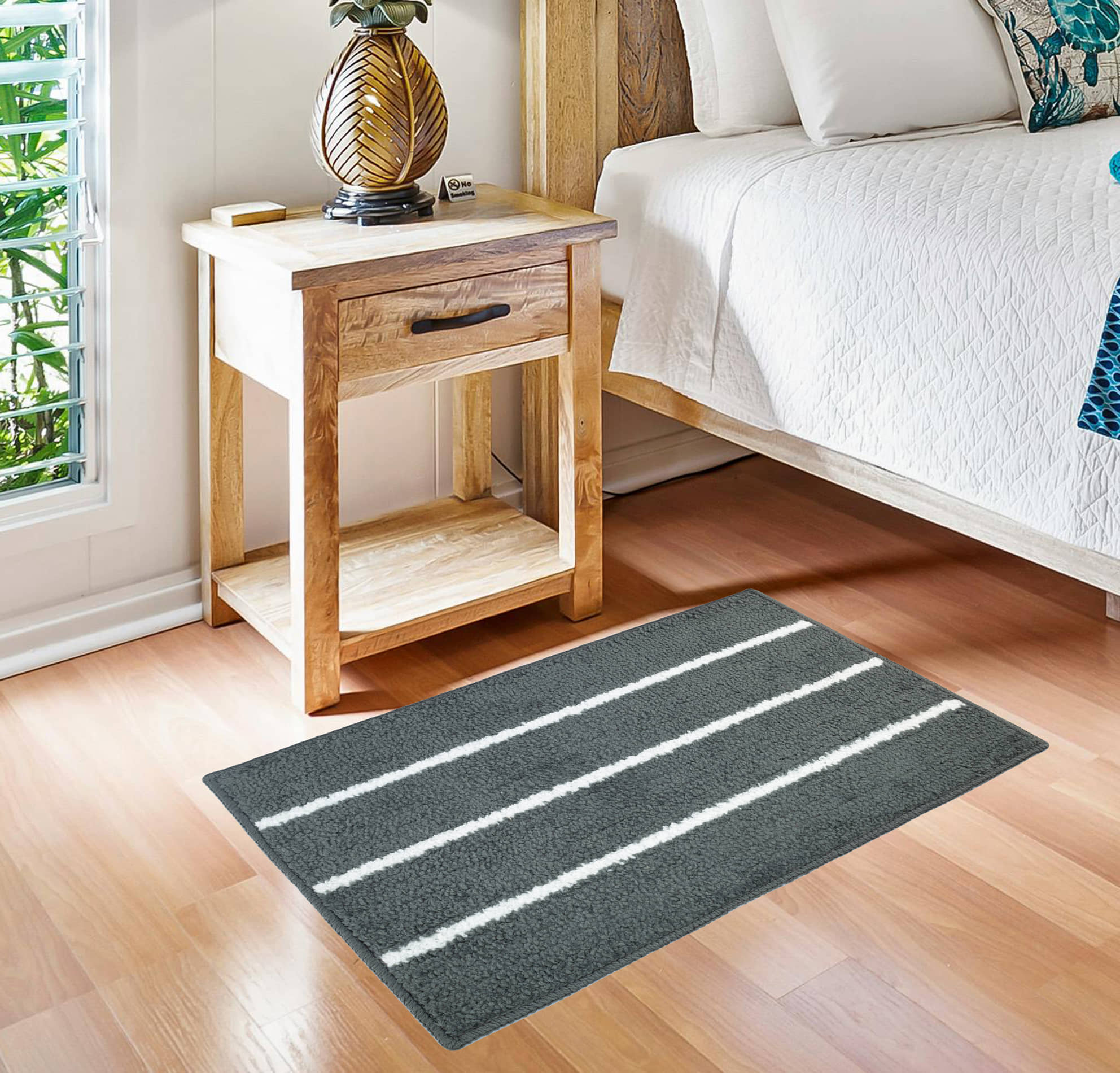 ADIRNY - Anti-skid Polycotton Door Mat ( 59 X 39 cm ) Single - Gray