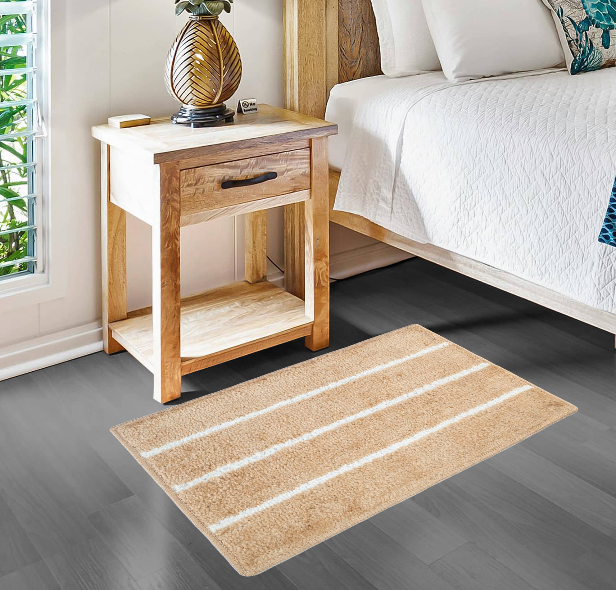 ADIRNY - Anti-skid Polycotton Door Mat ( 59 X 39 cm ) Single - Beige