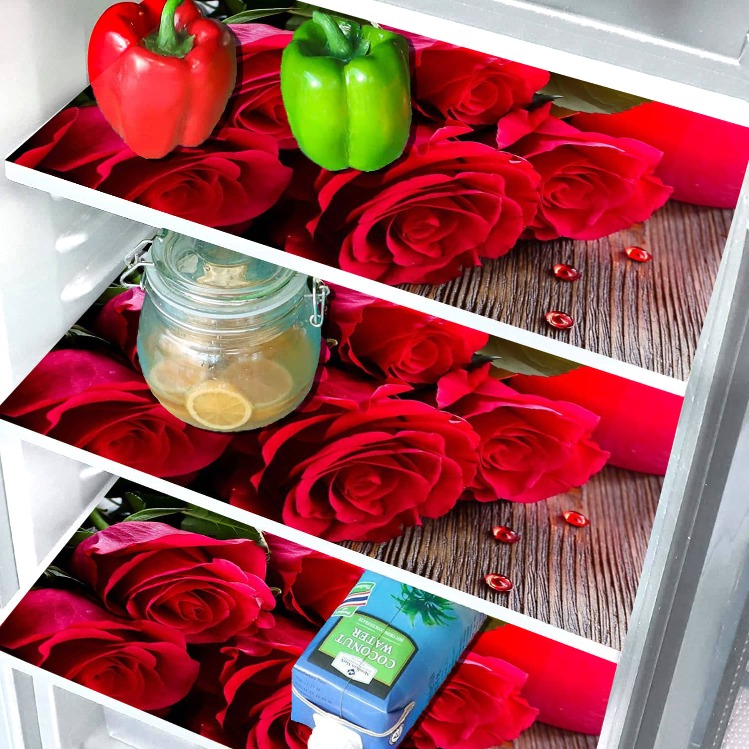 Crosmo PVC Floral Printed Fridge Mats ( 43 28 ) Pack of 3 - Red