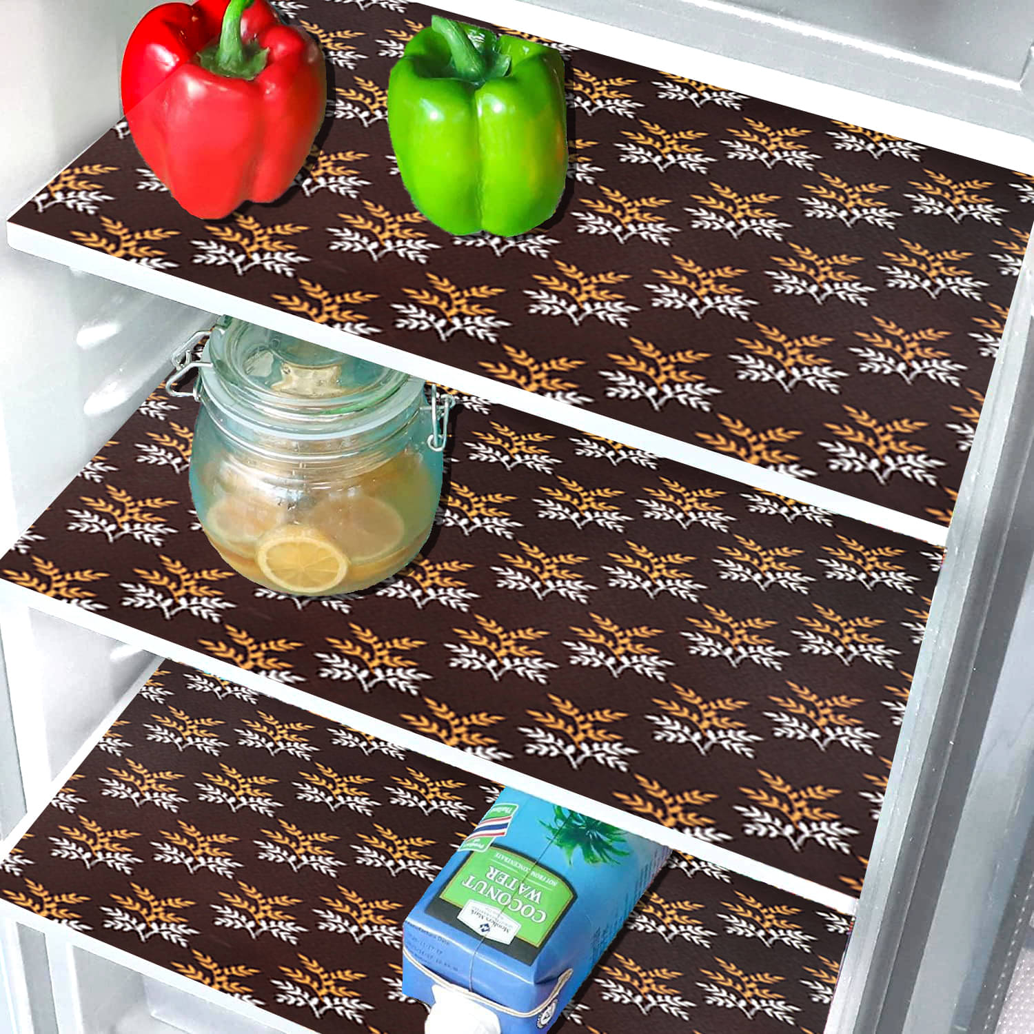 Crosmo PVC Nature Fridge Mats ( 43 28 ) Pack of 3 - Brown Crosmo PVC Nature Fridge Mats ( 43 28 ) Pack of 3 - Brown