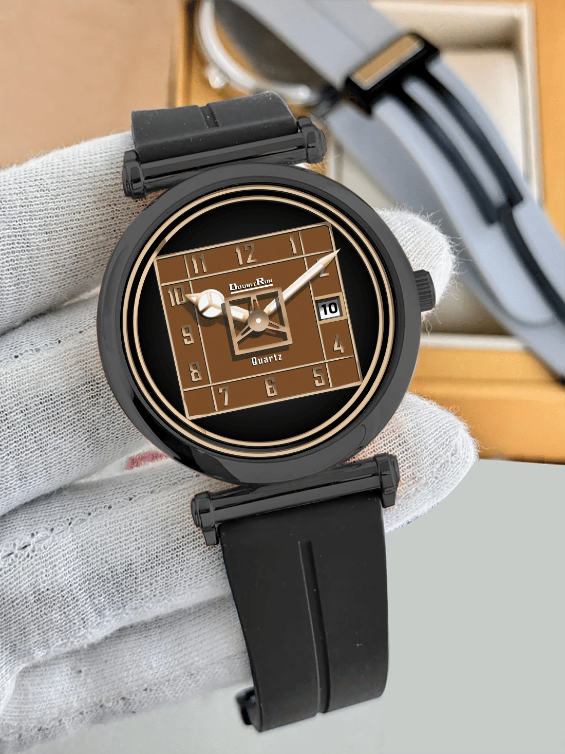     			DoubleRun Black Silicon Analog Men's Watch