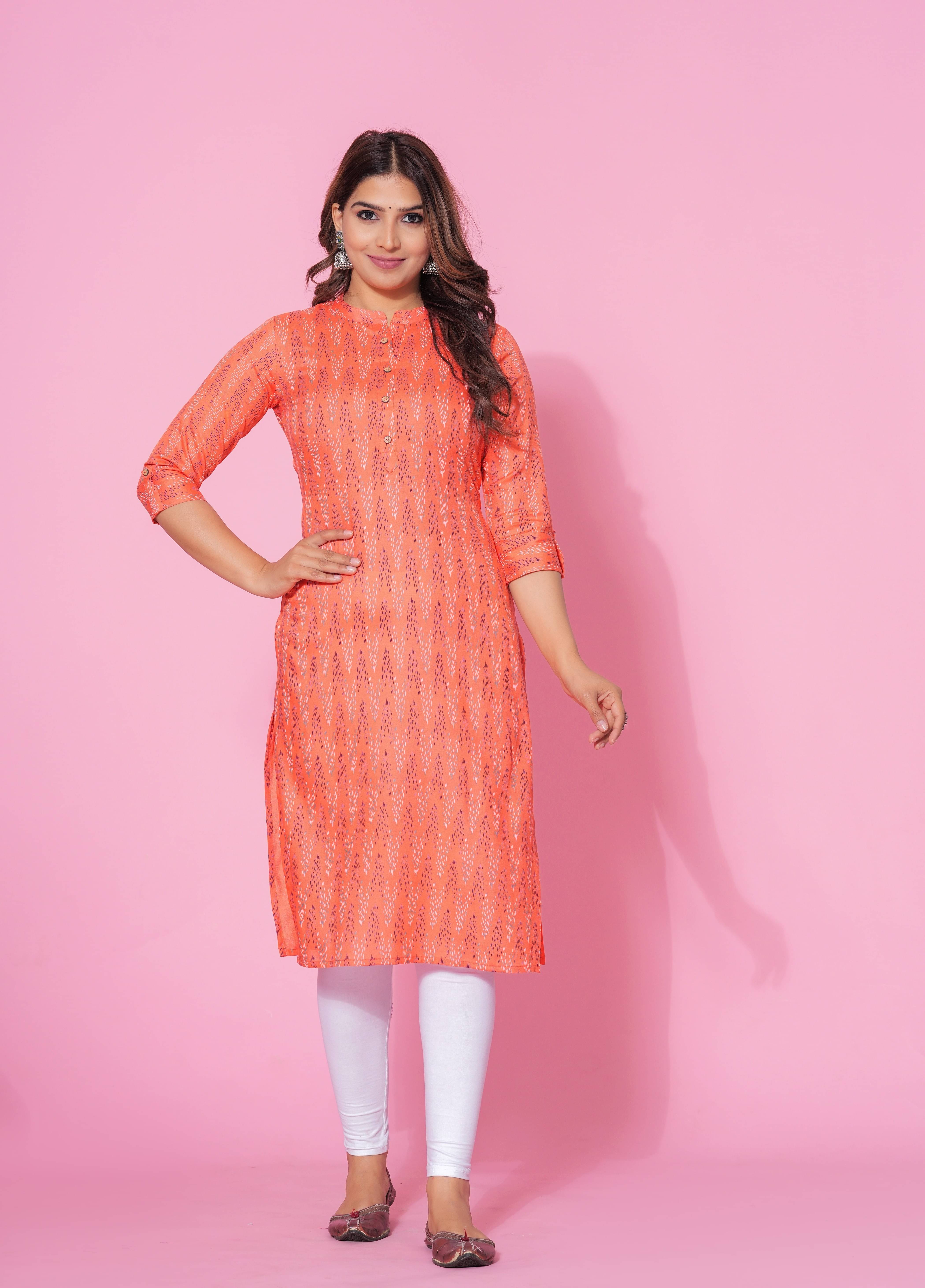     			GlowWorld Viscose Blend Printed Straight Women's Kurti - Pink ( Pack of 1 )