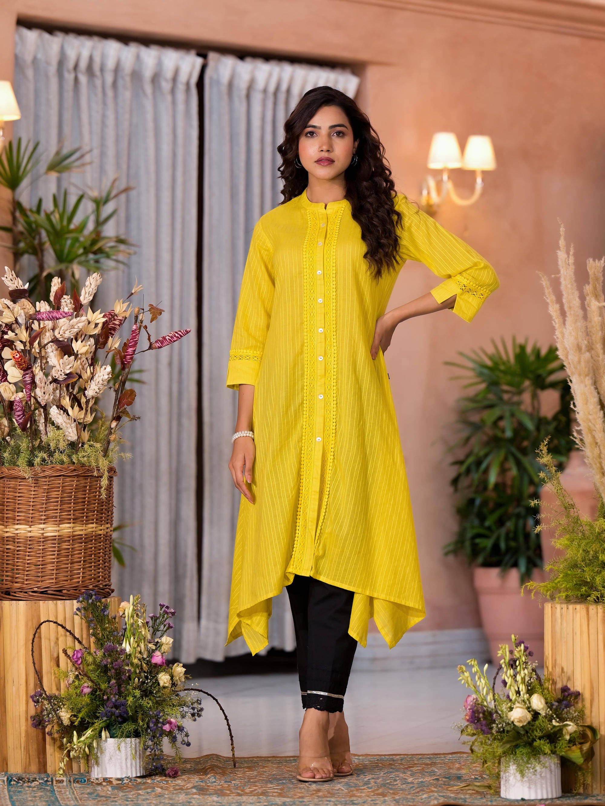 Juniper Cotton Self Design A-line Women's Kurti - Yellow ( Pack of 1 ) Juniper Cotton Self Design A-line Women's Kurti - Yellow ( Pack of 1 )