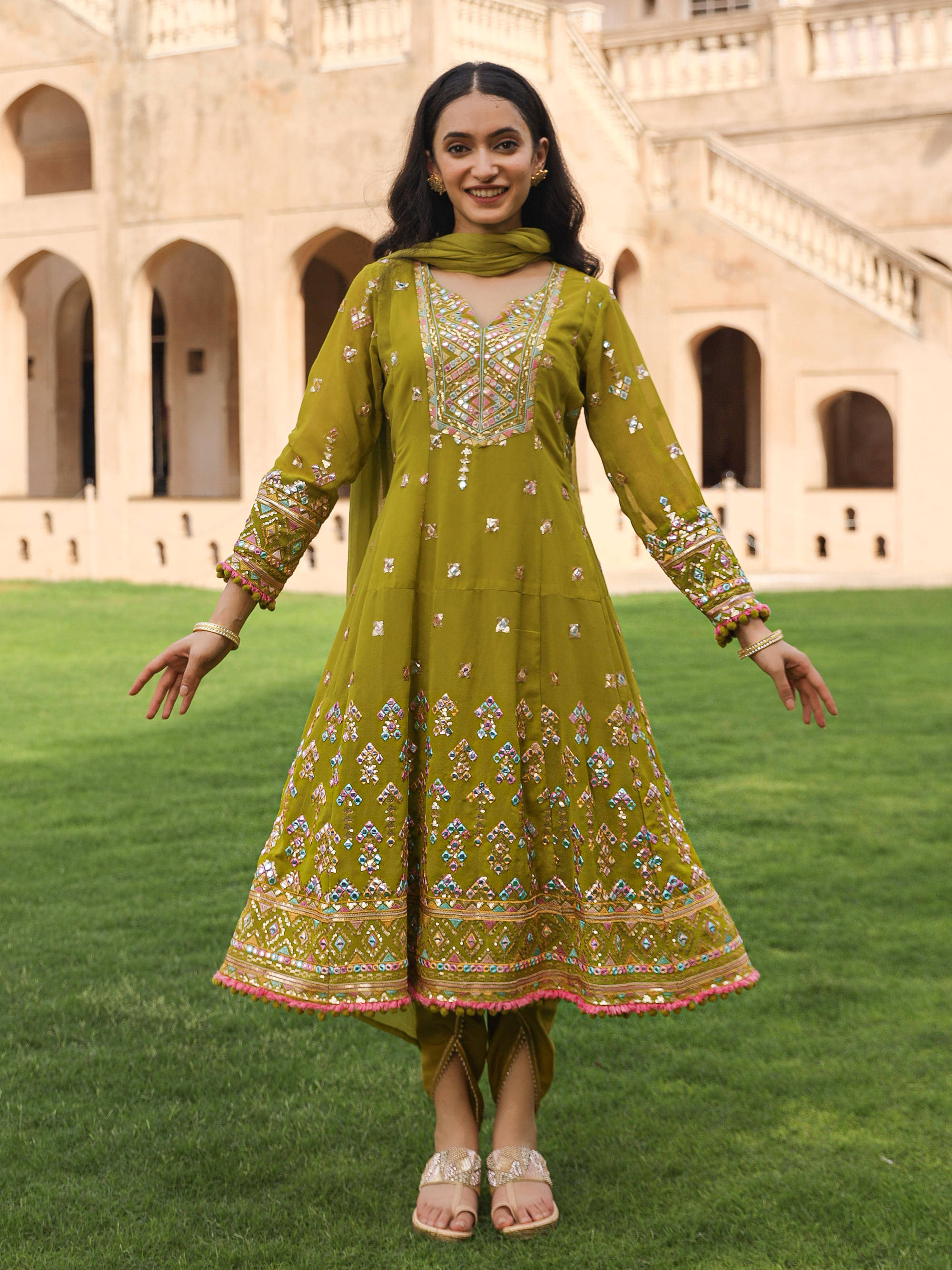 Juniper Georgette Embroidered Kurti With Dhoti Pants Women's Stitched Salwar Suit - Green ( Pack of 1 ) Juniper Georgette Embroidered Kurti With Dhoti Pants Women's Stitched Salwar Suit - Green ( Pack of 1 )