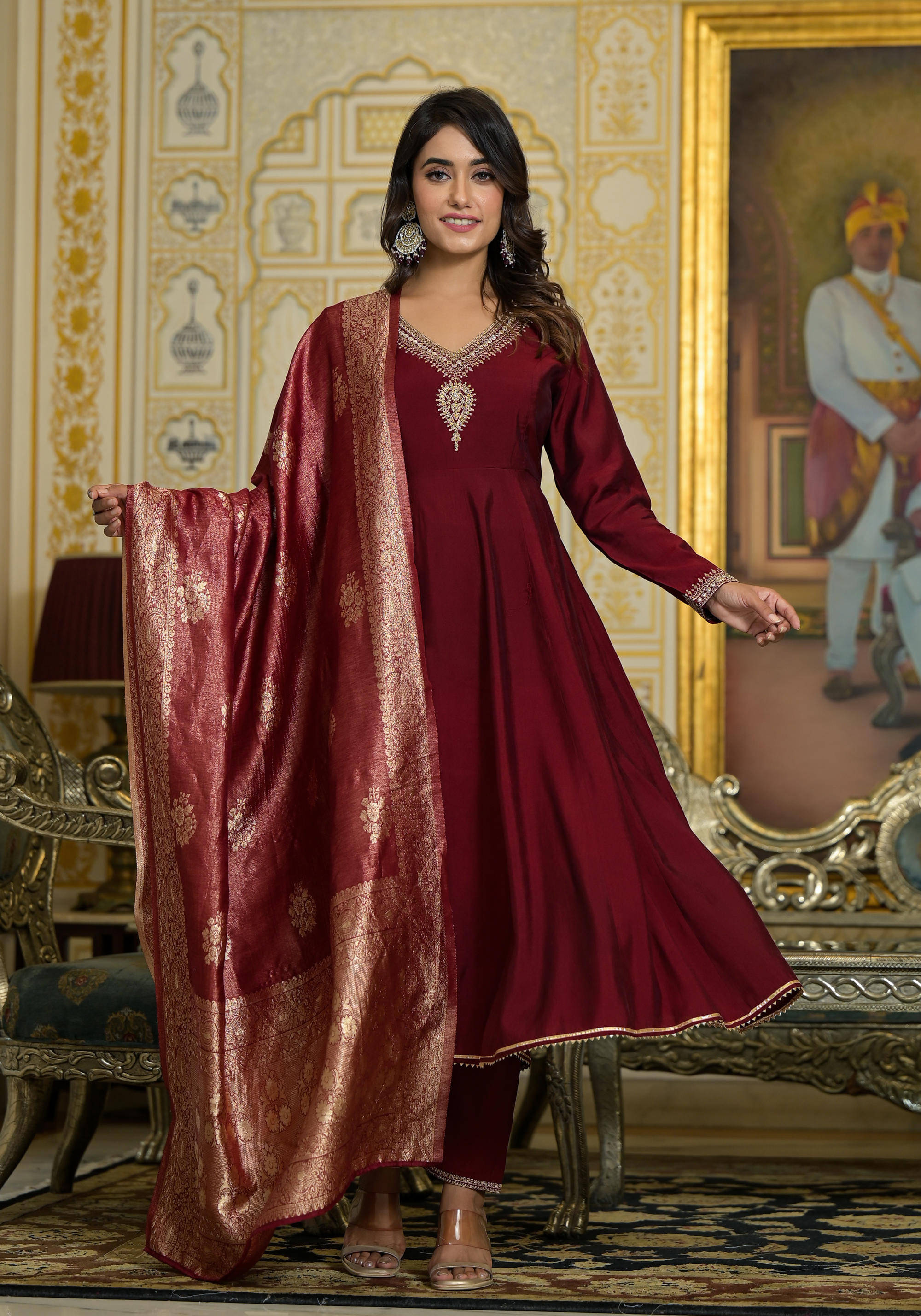 Juniper Viscose Embroidered Anarkali With Churidar Women's Stitched Salwar Suit - Maroon ( Pack of 1 ) Juniper Viscose Embroidered Anarkali With Churidar Women's Stitched Salwar Suit - Maroon ( Pack of 1 )