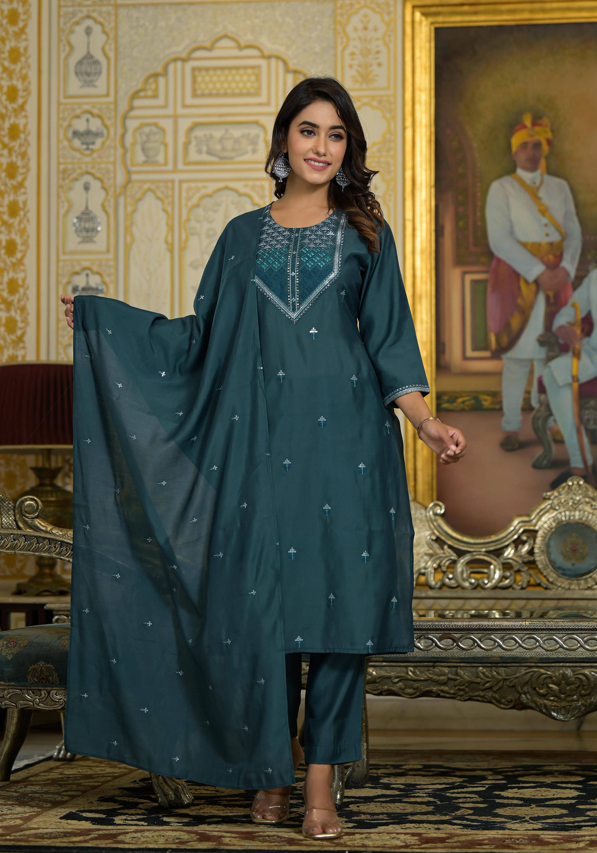 Juniper Viscose Embroidered Kurti With Pants Women's Stitched Salwar Suit - Green ( Pack of 1 ) Juniper Viscose Embroidered Kurti With Pants Women's Stitched Salwar Suit - Green ( Pack of 1 )