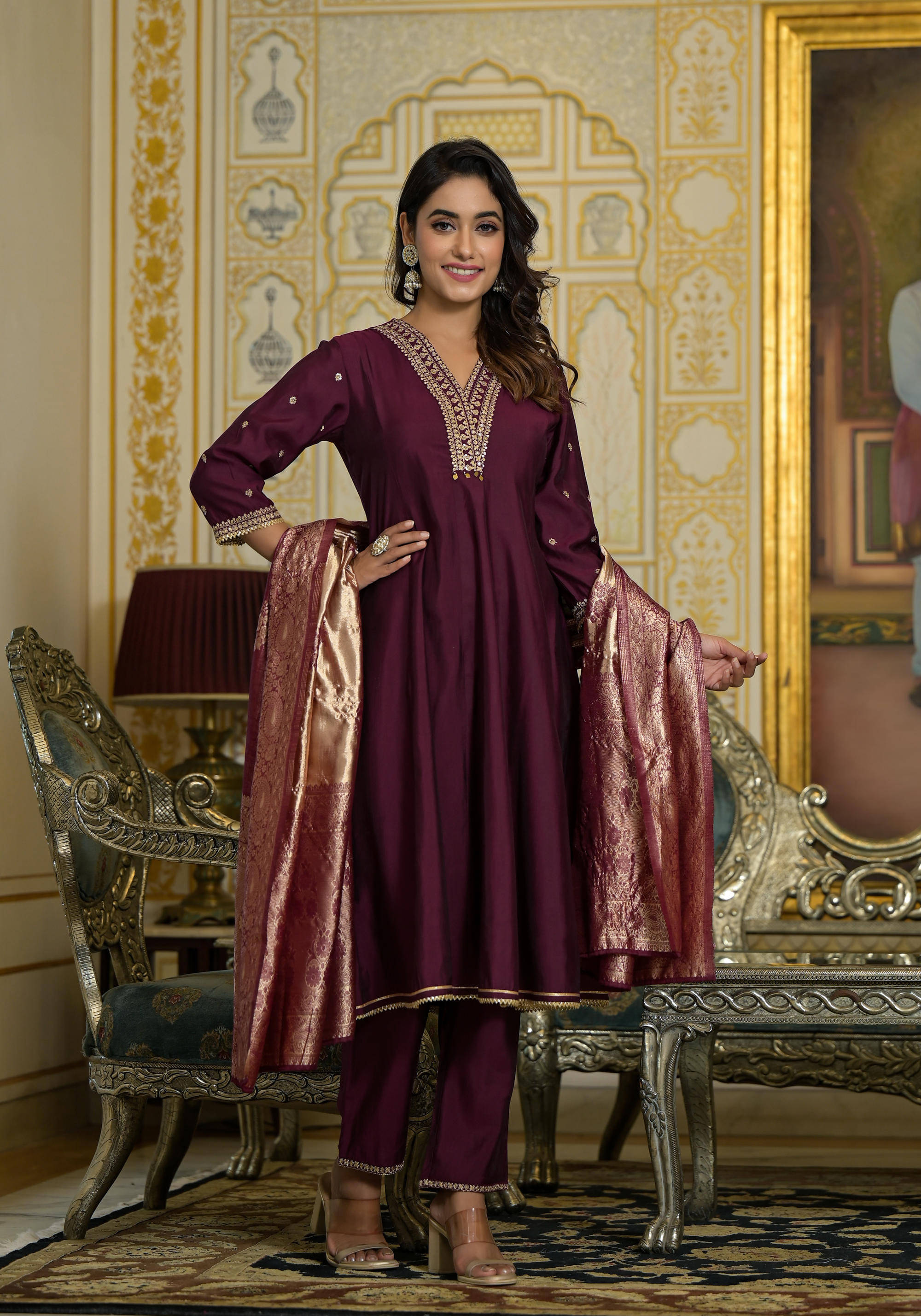 Juniper Viscose Embroidered Kurti With Pants Women's Stitched Salwar Suit - Wine ( Pack of 1 ) Juniper Viscose Embroidered Kurti With Pants Women's Stitched Salwar Suit - Wine ( Pack of 1 )