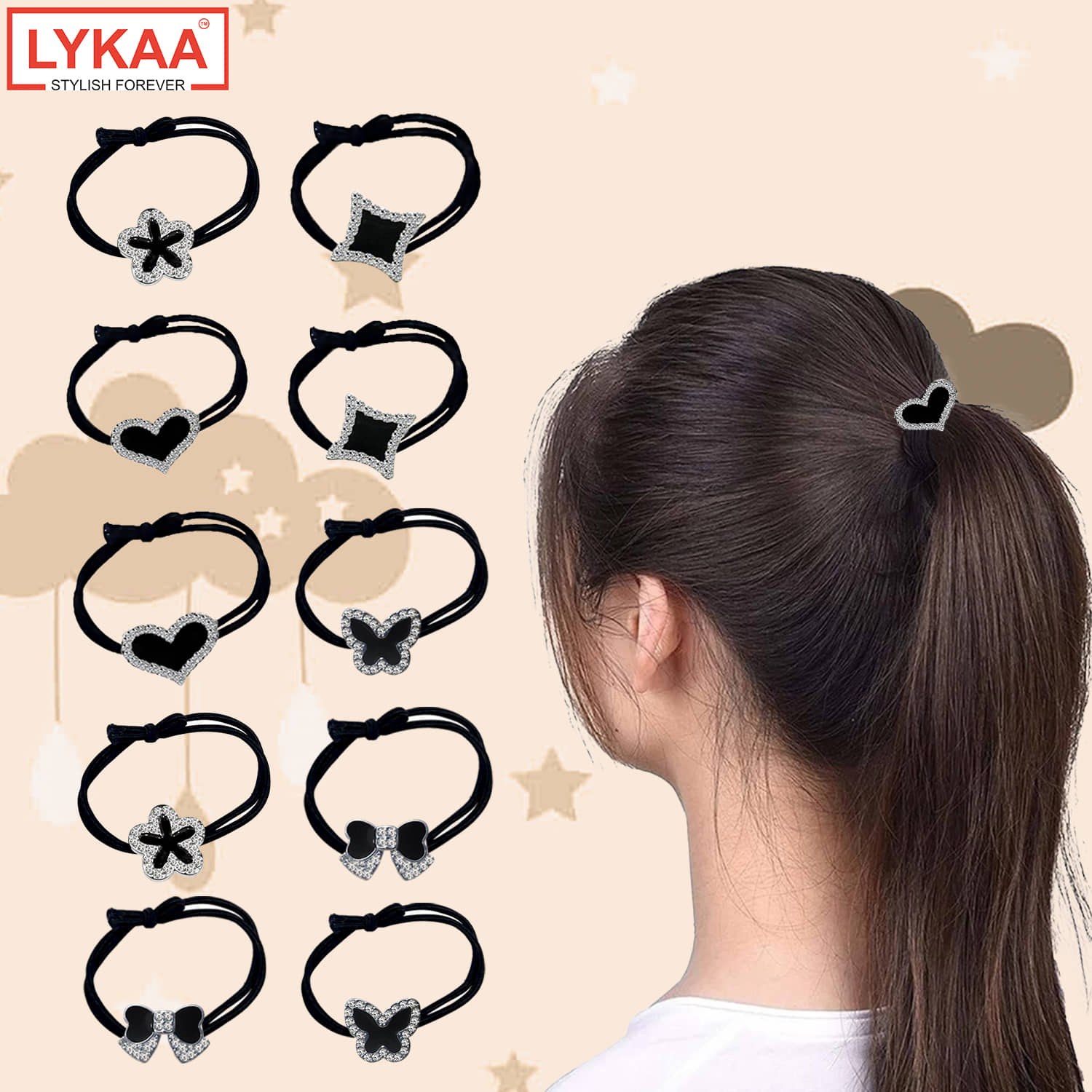 Lykaa Korean Style Rubber Bands with Knots in Multiple Designs Hair Ties for Women - Pack of 10 - Jewellery Sets | Buy online on ZillyBuy