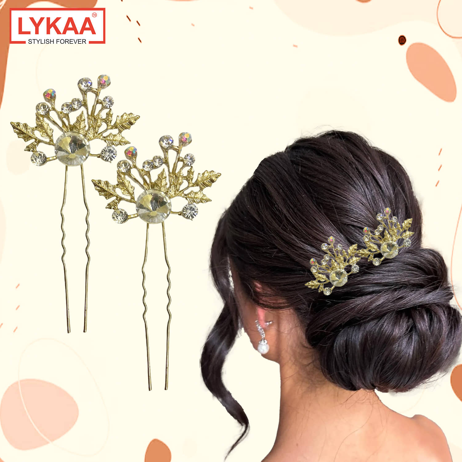 LYKAA Flower Hair Clips for Women Girls, Stylish Rhinestones Bun Hairpin Crystal Pearls Bun - 2 Pcs - Jewellery Sets | Buy online on ZillyBuy