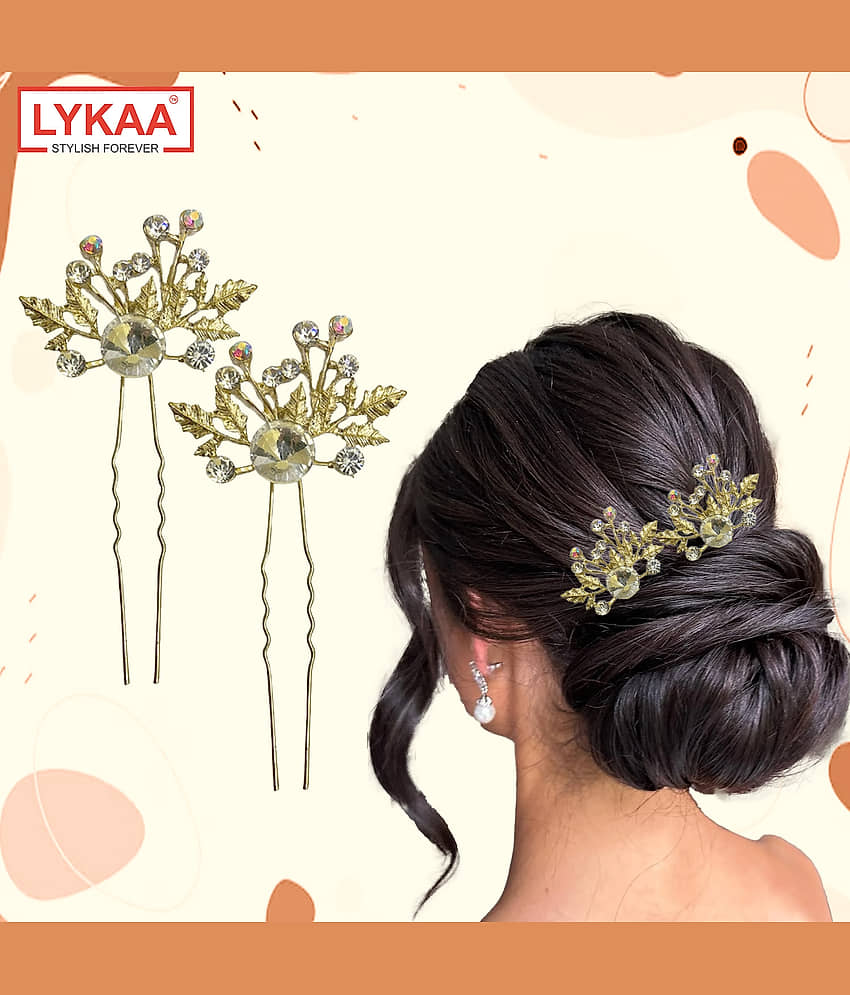 LYKAA Flower Hair Clips for Women Girls, Stylish Rhinestones Bun Hairpin Crystal Pearls Bun - 2 Pcs - Jewellery Sets | Buy online on ZillyBuy