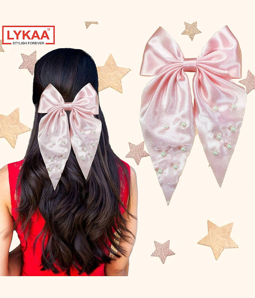 Lykaa Large Satin Hair Bow with Pearls Longtail Clips Hair Accessories for Women -1 Pcs (Multicolor) - Jewellery Sets | Buy online on ZillyBuy