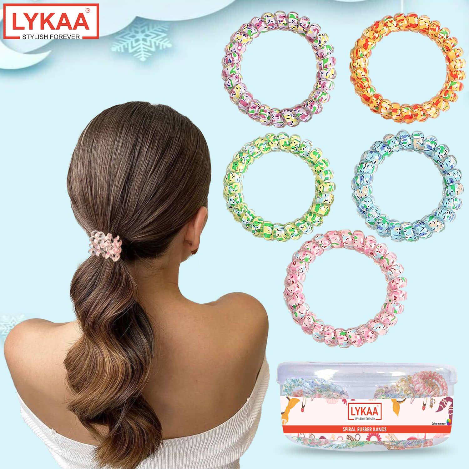 Lykaa Spiral Hair Ties For Thick Hair, Hair Coils Waterproof Ponytail Holders - 5 Pcs (Multicolor) - Jewellery Sets | Buy online on ZillyBuy