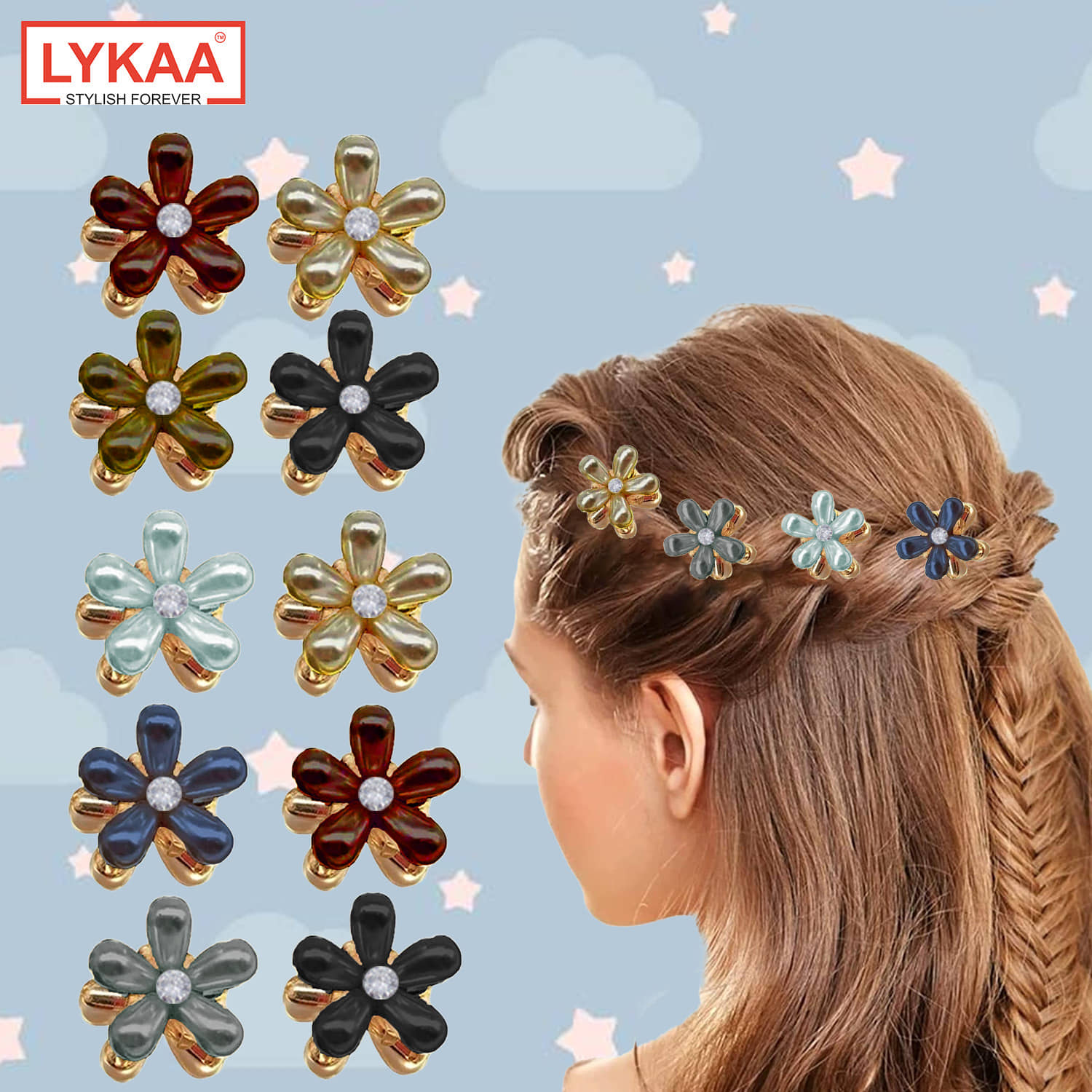 Lykaa Stylish Fancy Pearl Flower Hair Claw Fashionable Clips Clutchers Hair For Women & Girls 10Pcs - Jewellery Sets | Buy online on ZillyBuy