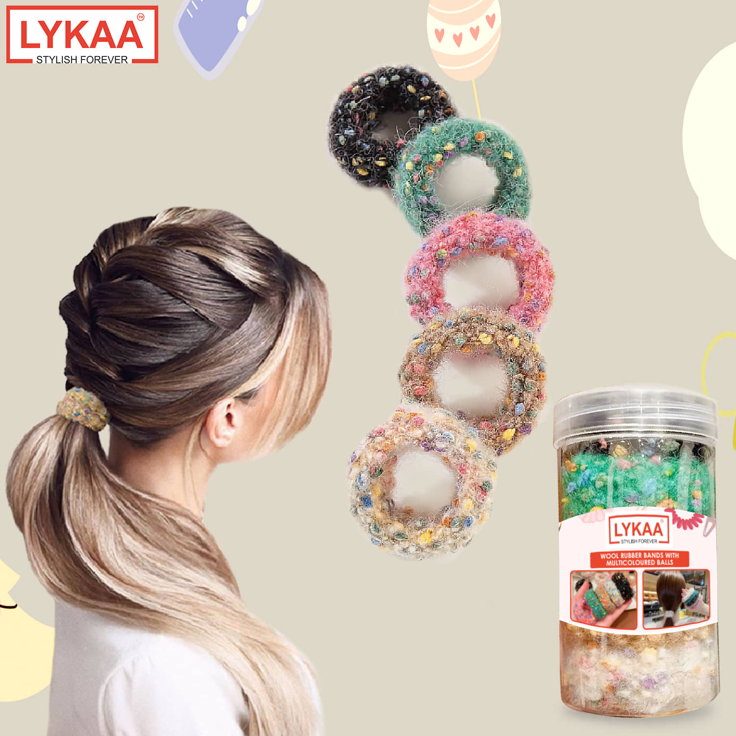 Lykaa Soft Stretchable hair rubber band hair ties ponytail holder hair Band - Pack of 5 (Multicolor) - Jewellery Sets | Buy online on ZillyBuy