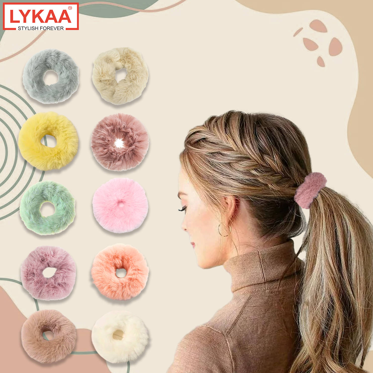     			Lykaa Fancy Spongy Hair Rubber Band Hair Scrunchie Elastic Ponytail Holder For Girls- Set of 10