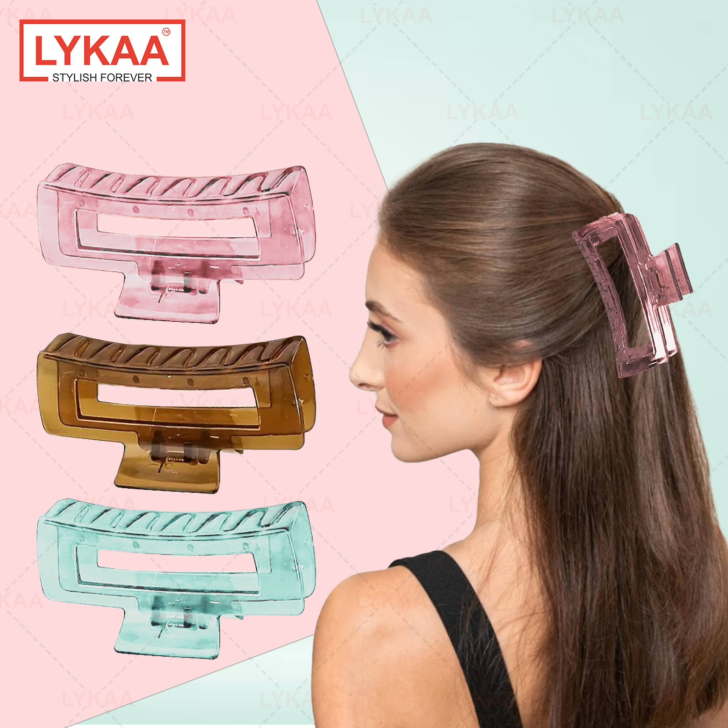     			Lykaa Hair Claw Clips Acrylic for Thin/Medium Thick Hair Rectangle Jaw Clips Hair Claw Clip 3Pcs