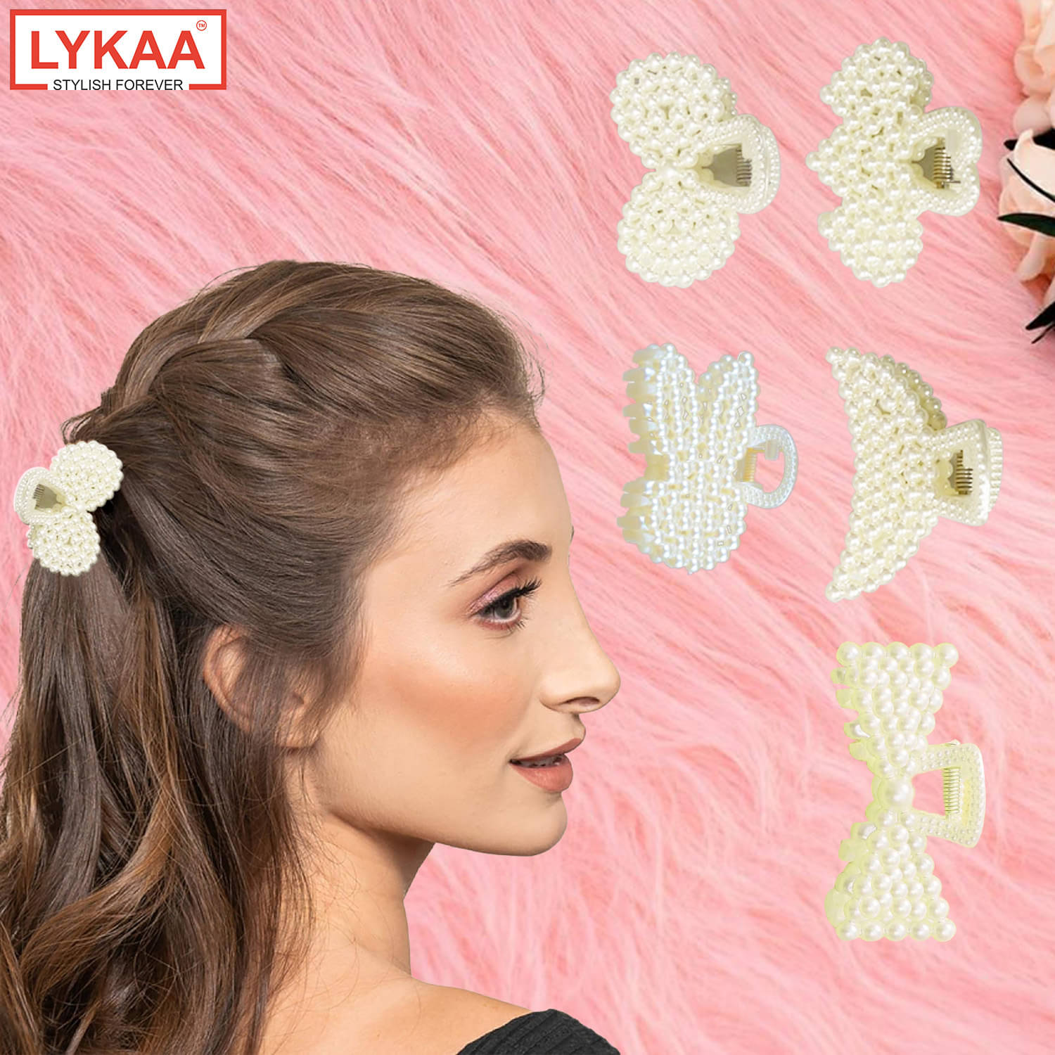     			Lykaa Stylish Fancy White Pearl Hair Fashionable Clip Clutcher Hair, For Women & Girls- Pack of 5