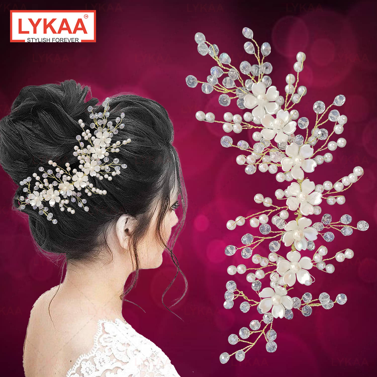     			Lykaa Artificial Flowers & Pearl Style Juda Bun Floral Bridal Brooch & Hair Pins For Women's & Girls