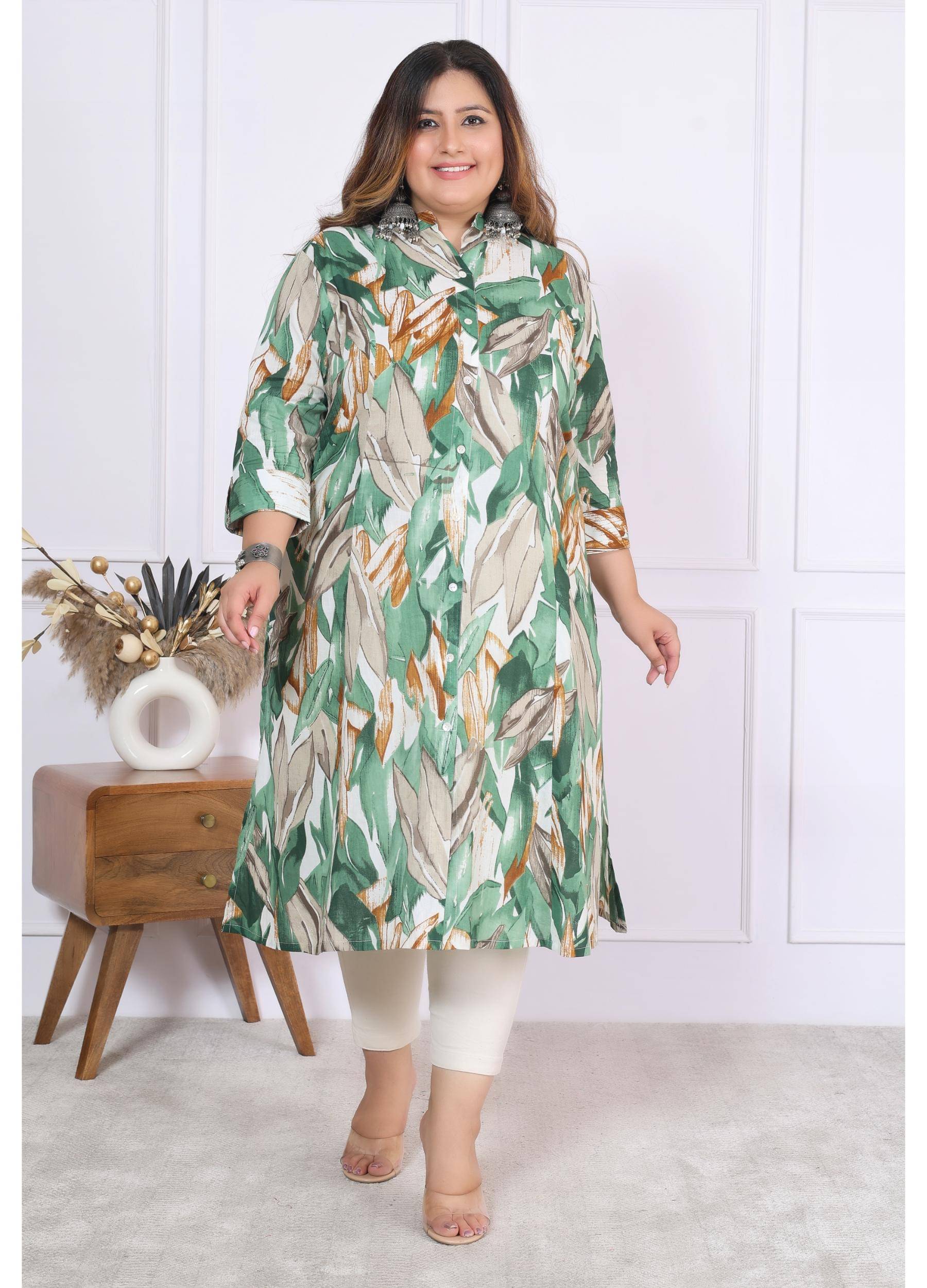 Label Flavia Women Cotton Printed Straight Kurti ( Green )     			Label Flavia Women Cotton Printed Straight Kurti ( Green )