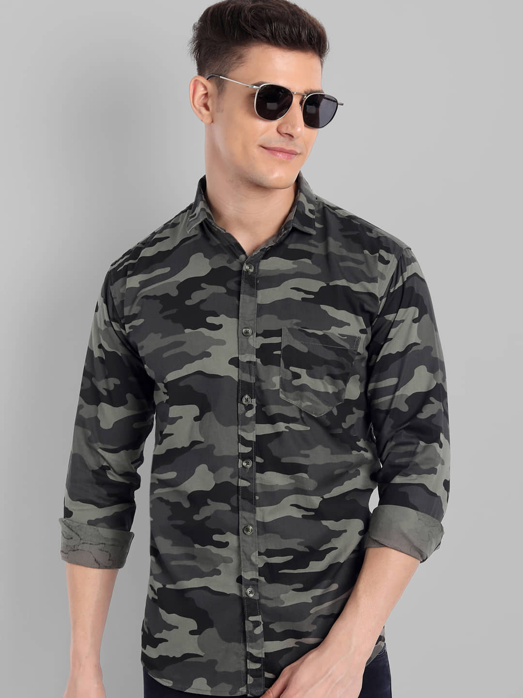 MAJESTIC MAN 100% Cotton Slim Fit Printed Full Sleeves Men's Casual Shirt - Grey ( Pack of 1 )