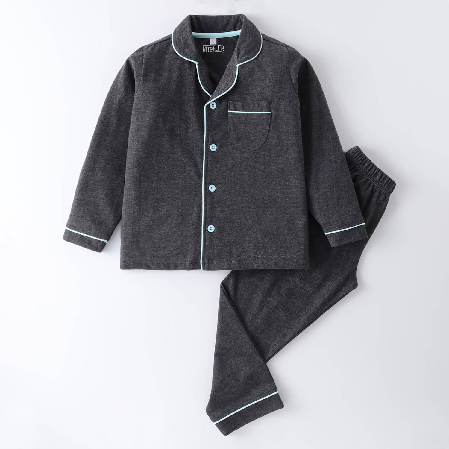     			Nite Flite Pack of 1 Girls Cotton Nightsuit Set ( Grey )