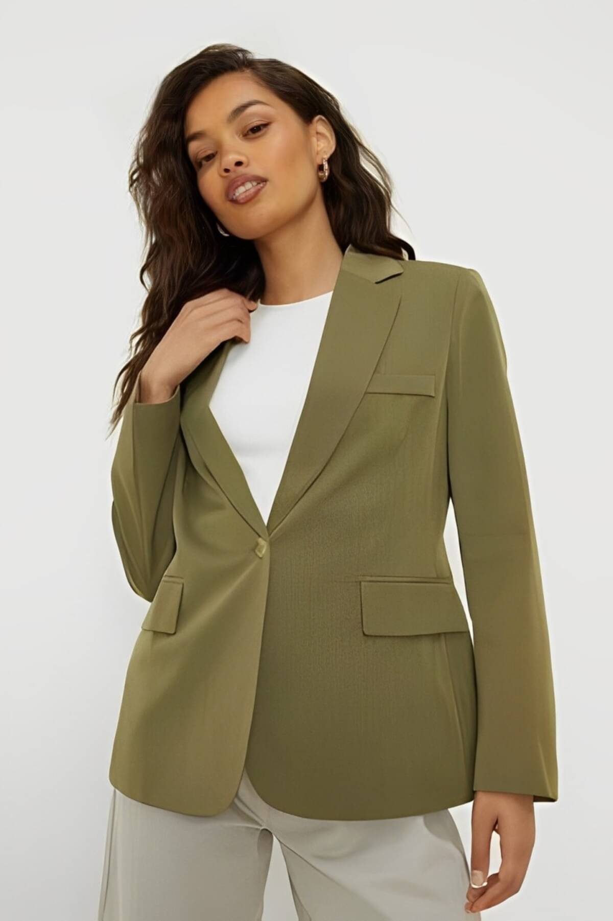     			PLUS PARADISE - Cotton Blend Green Blazers