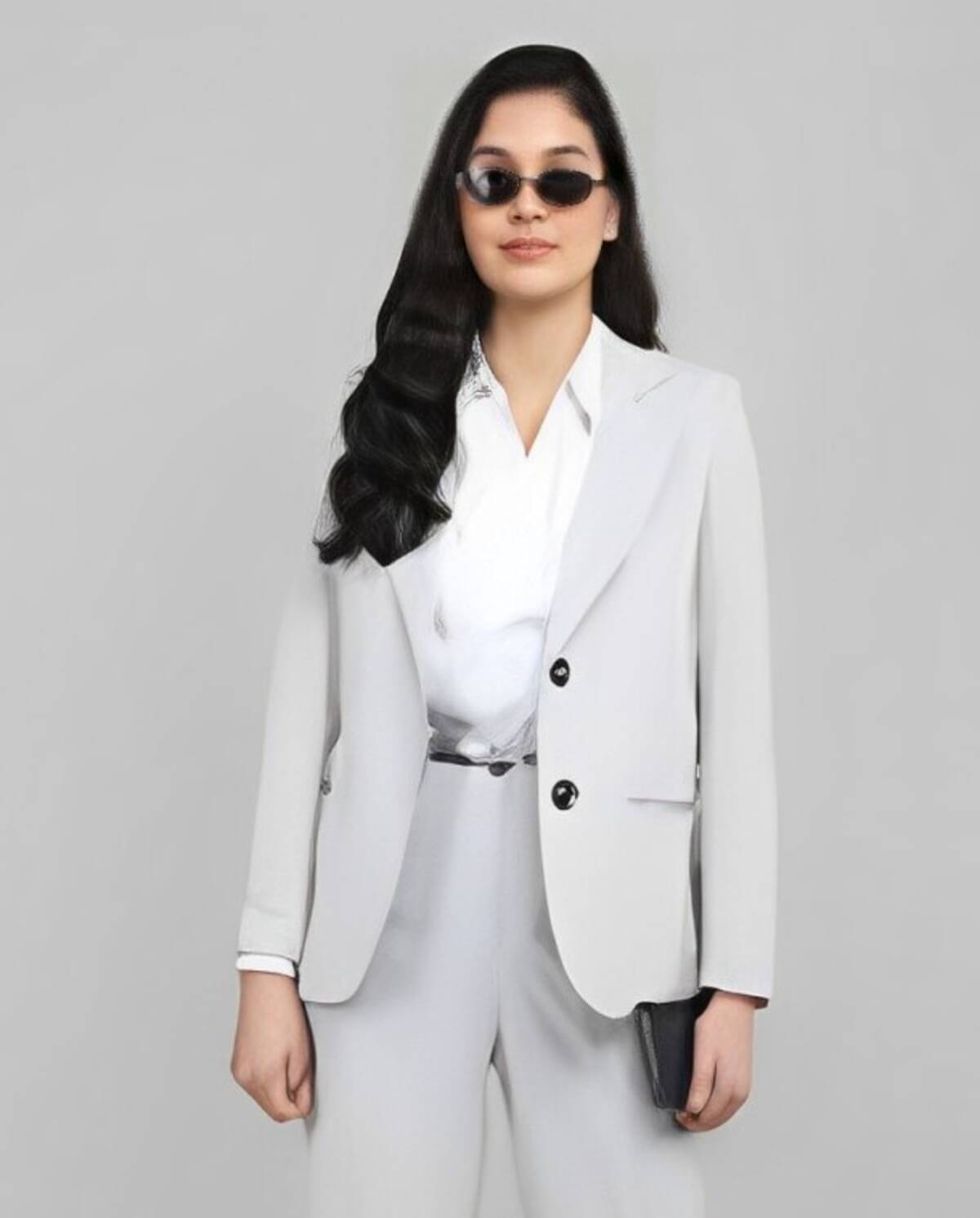     			PLUS PARADISE - Cotton Blend Grey Blazers