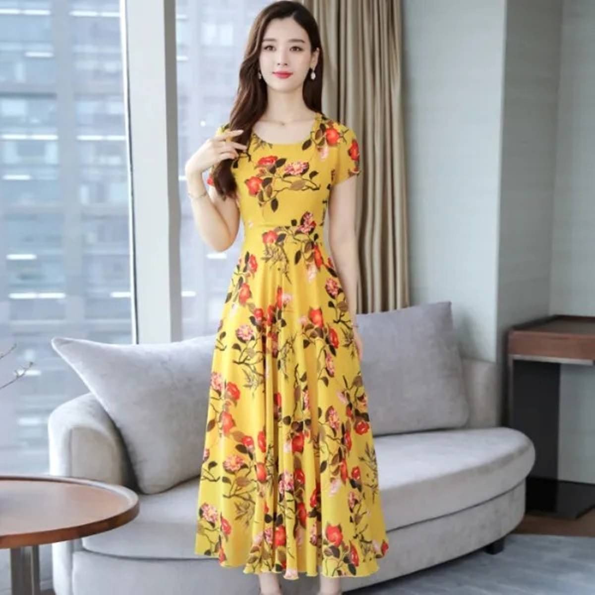     			Raabta Fashion Women Crepe Printed Fit & Flare Dress ( Green )