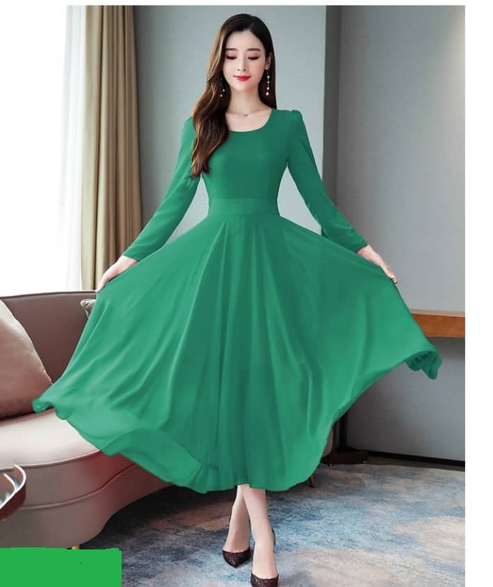 Raabta Fashion Women Georgette Solid Fit & Flare Dress ( Green )