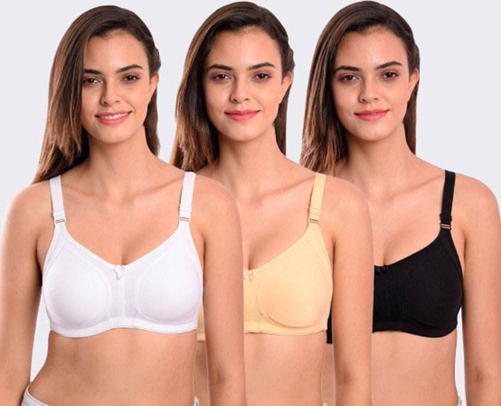     			Softskin Pack of 3 Cotton Non Padded Women's Everyday Bra ( Multicolor ) Women's_Polycotton_Full_Coverage_Non_Padded_Tshirt_Bra