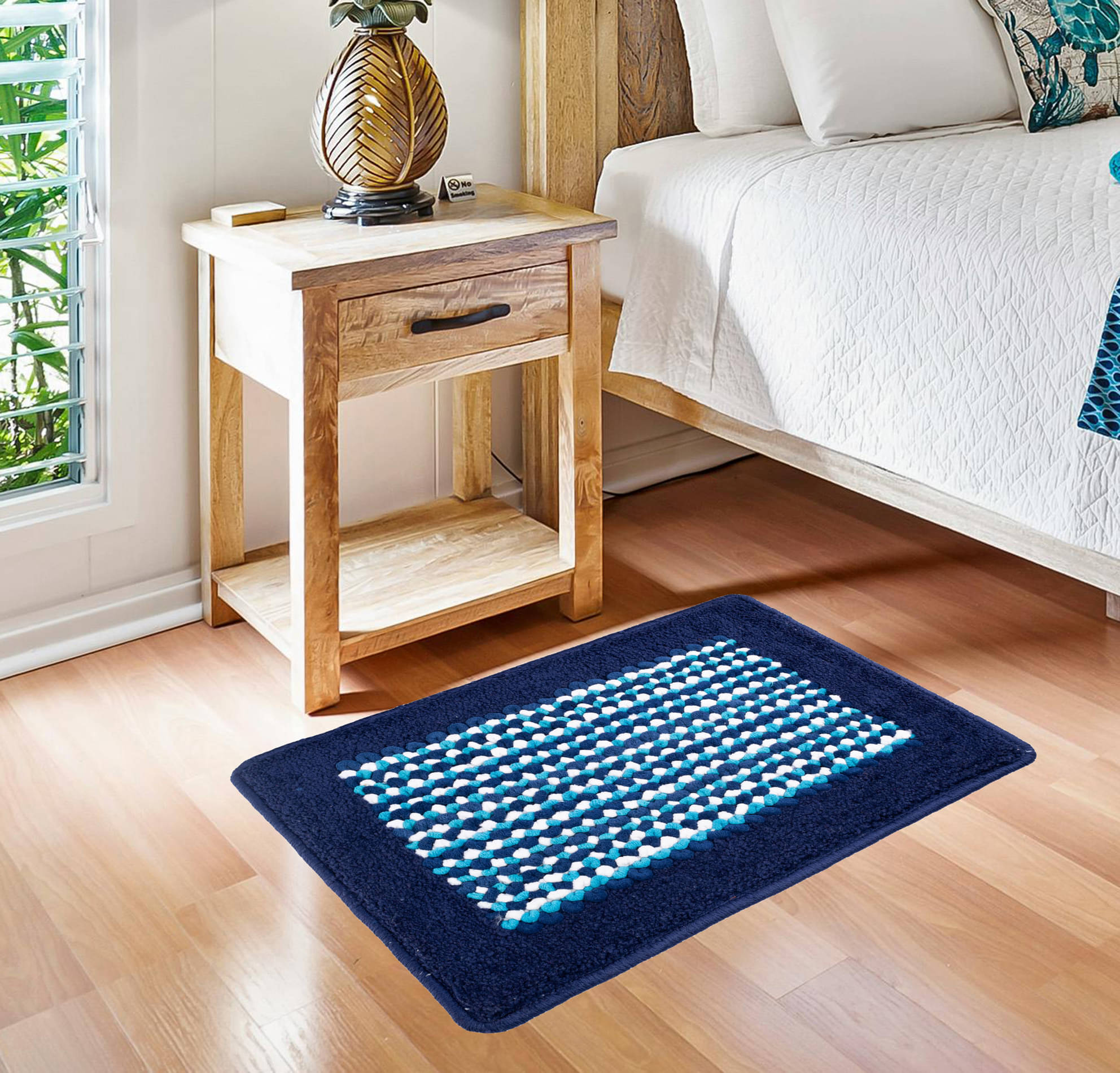 ADIRNY - Regular Polycotton Door Mat ( 60 X 40 cm ) Single - Blue ADIRNY - Regular Polycotton Door Mat ( 60 X 40 cm ) Single - Blue