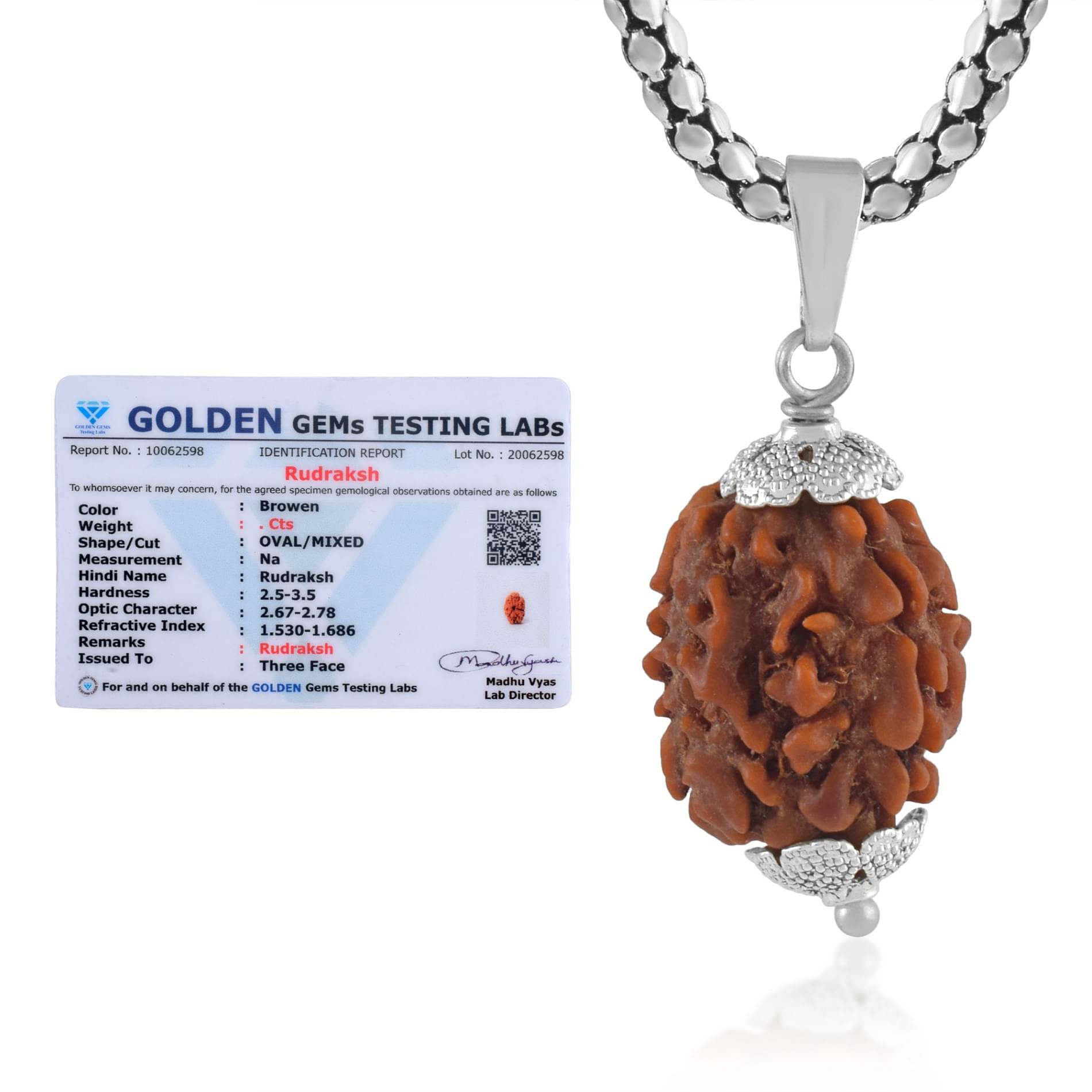 ADMIER 3 Mukhi Rudraksha Pendant With Chain ( Pack of 1 ) ADMIER 3 Mukhi Rudraksha Pendant With Chain ( Pack of 1 )