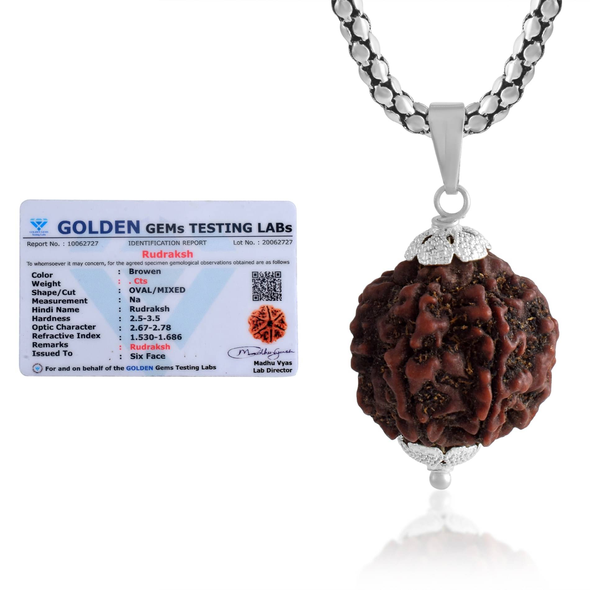     			ADMIER 6 Mukhi Rudraksha Pendant With Chain ( Pack of 1 )