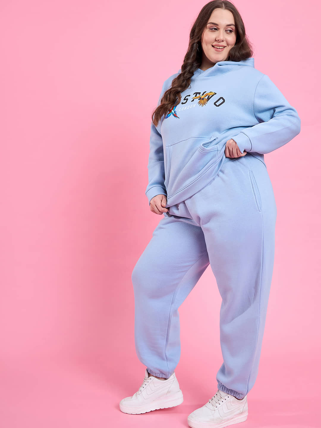 AUSTIVO Women Printed Sweatshirt With Joggers Co-Ord Set ( Blue )