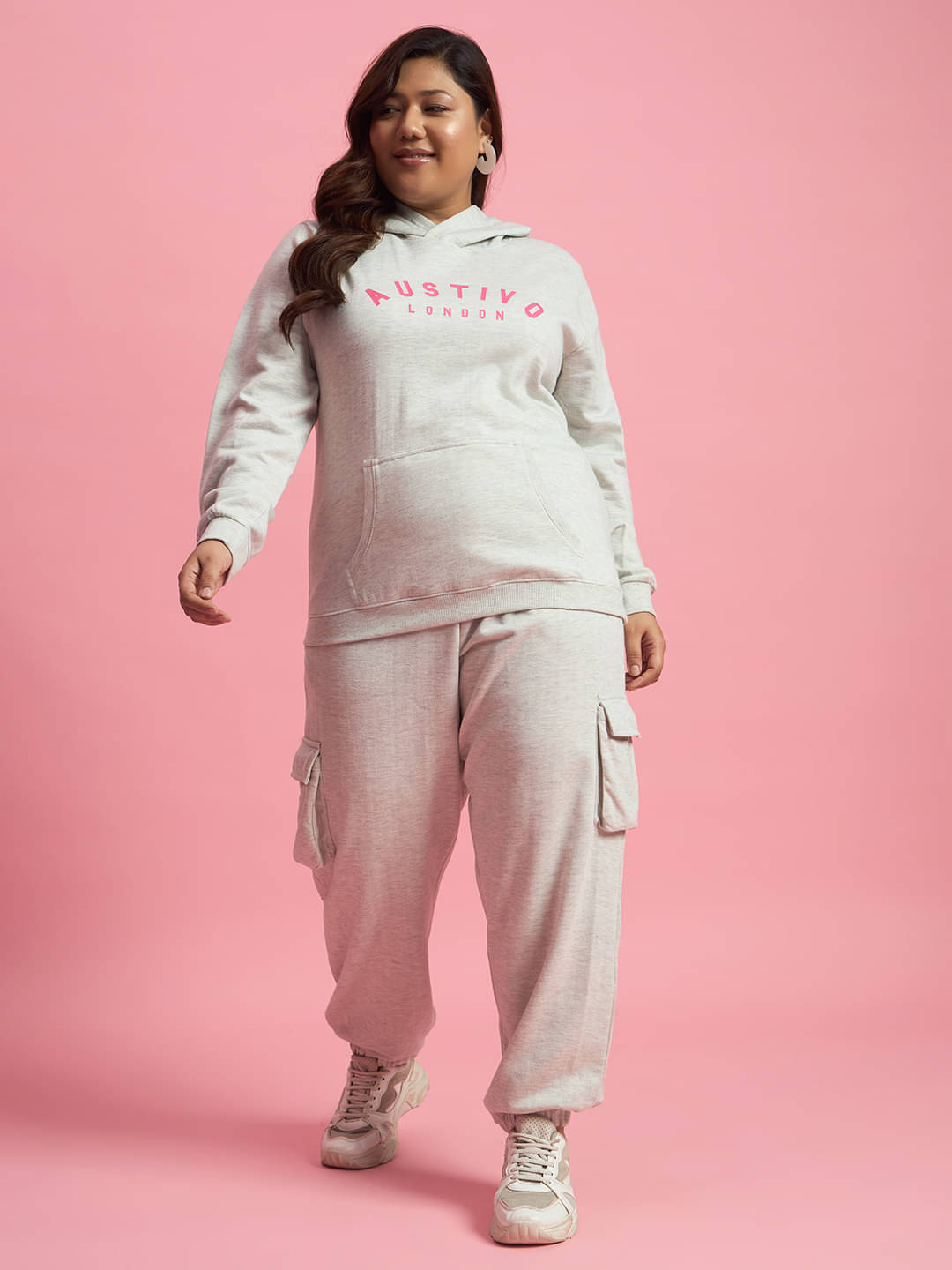     			AUSTIVO Women Printed Sweatshirt With Joggers Co-Ord Set ( Grey )