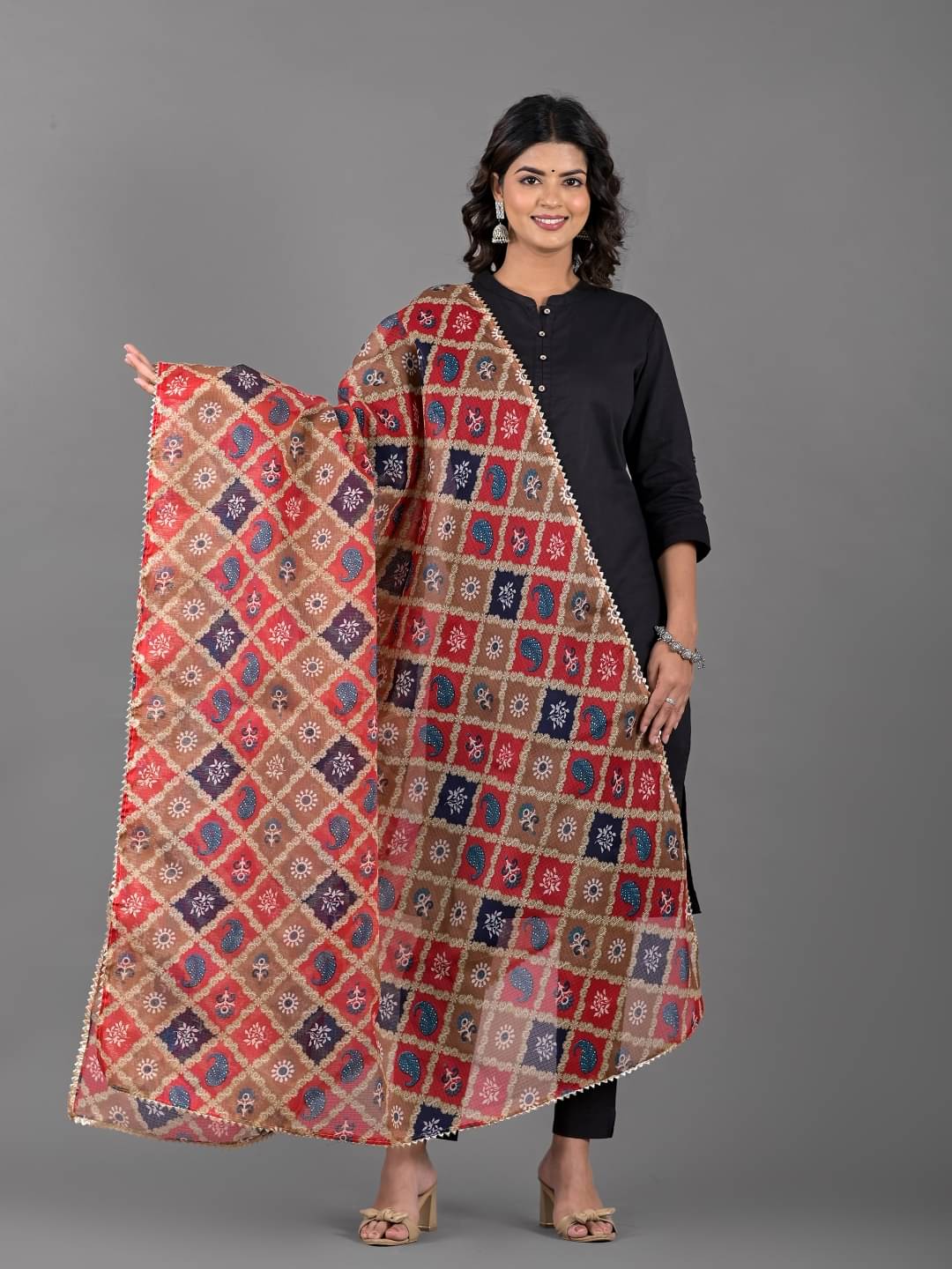     			Anjaneya Creations Multicolor Cotton Blend Women's Dupatta - ( Pack of 1 )